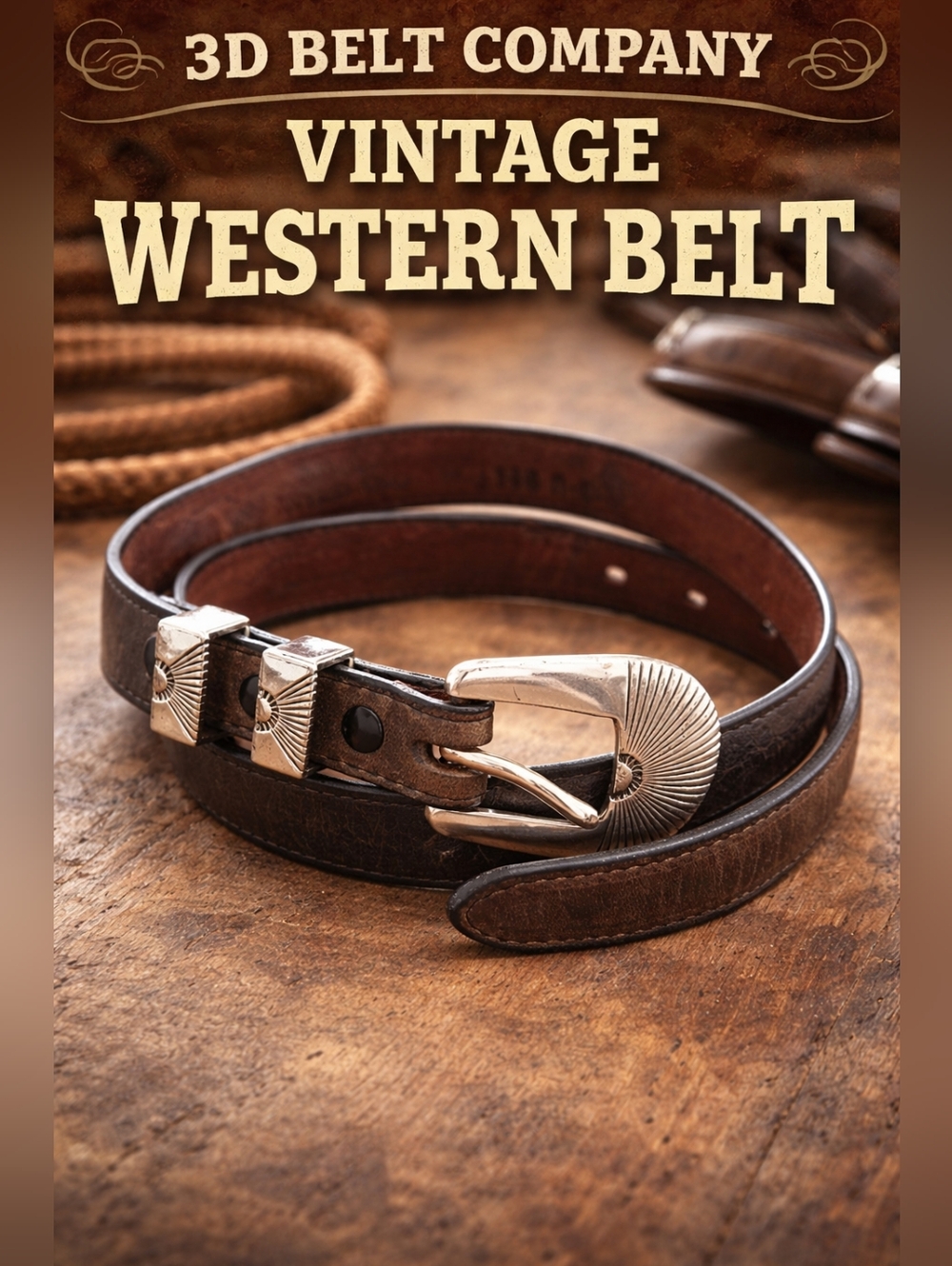 Vintage Western Leather Belt 3D Belt Co Sz 32 Brown Silver Concho Buckle Cowboy